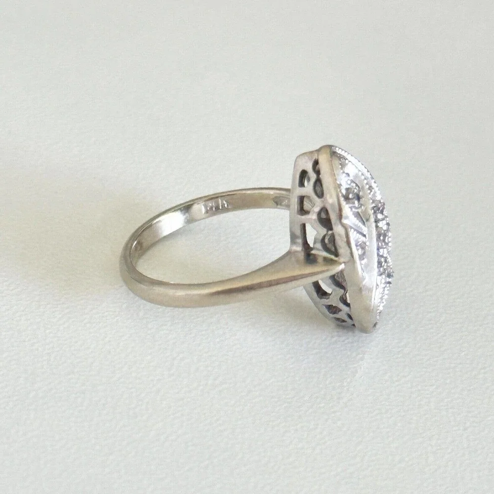 14K Solid White Gold Vintage Antique Deco Style Diamonds Band Ring Size 4.75